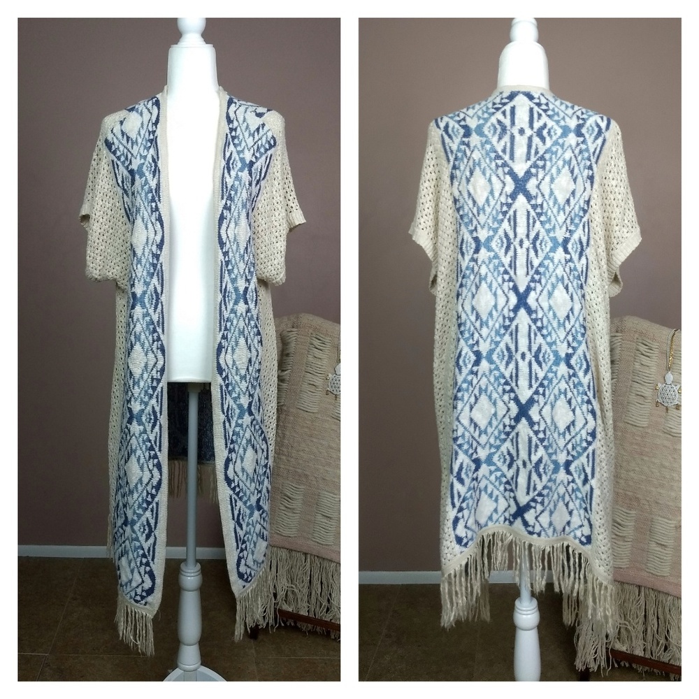Sweater Kimono Fringed Aztec Print Vanilla Star A3